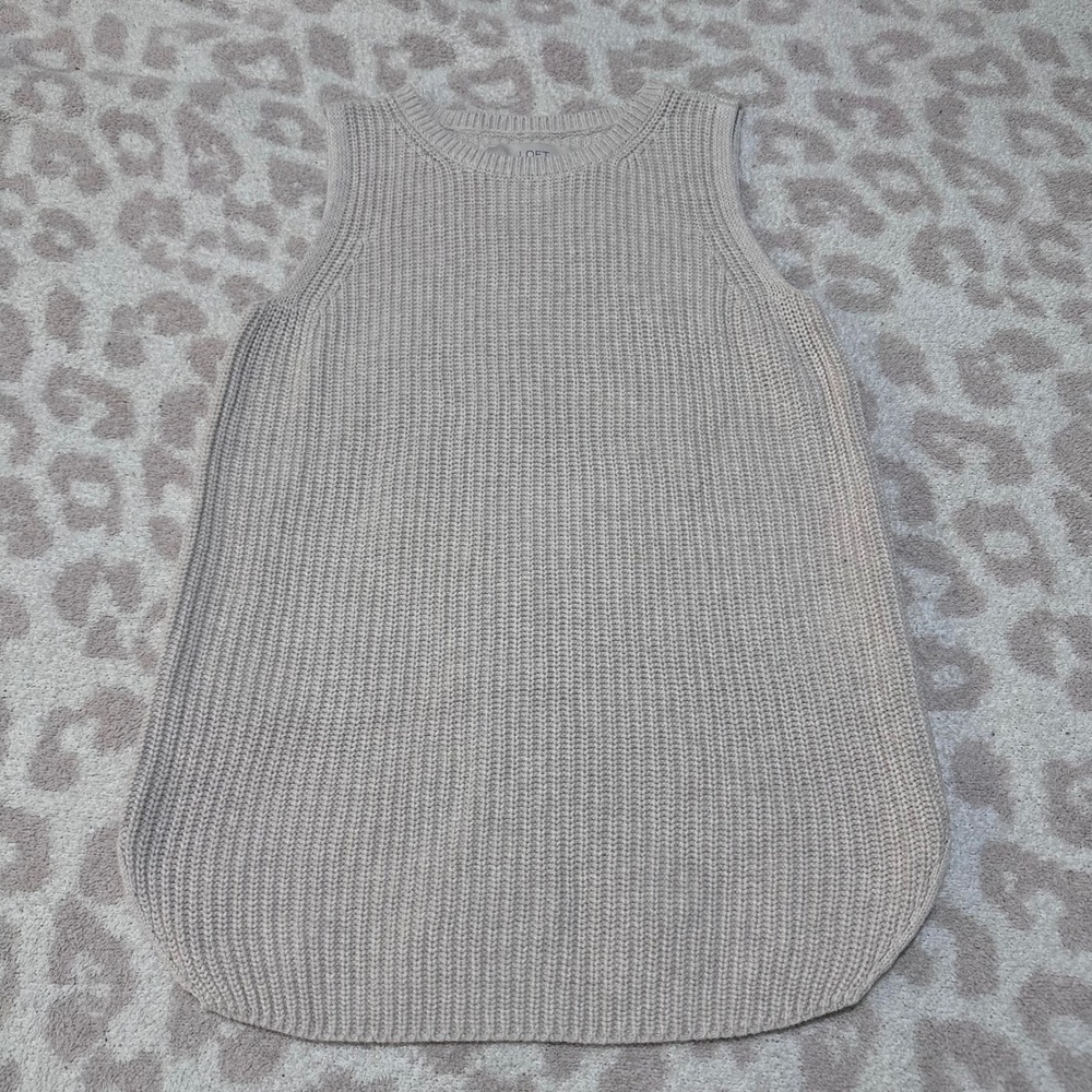 LOFT Sweater Vest Tan Beige Cotton Shaker Knit Sleeveless Crewneck XS